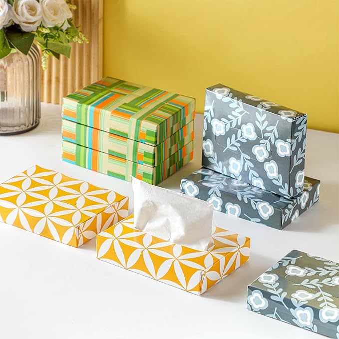 Yinder 24 Packs 960 Sheets Tissue Cube Car Facial Boxes Disposable Facial Travel Tissues Holder Soft Watercolor Boxes 2 Ply 40 Sheets for Wedding Household Car Kitchen Bathroom(Simple)