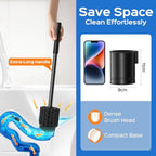 HAMITOR Black Toilet Bowl Brush: Metal Rustproof Bathroom Cleaning Accessories Set with Hidden Holder for Renters - Wall-Mounted Family Compact Toilet Cleaner Kits for Apartment RV Small Space