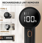 Fabric Shaver, Lint Remover Rechargeable, Electric Portable Sweater Defuzzer with 3 Speeds, 6 Leaf Blades, Digital LED Display to Remove Pilling for Clothes, Furniture, Sweater, Couch, Blanket