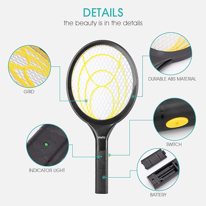 mafiti Fly Swatter Electric, Battery Powered Fly Killer Mosquito Zapper Bug Zapper Racket for Indoor Outdoor (2 Pack)