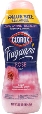 Clorox Fraganzia Laundry Scent Booster Crystals, In-Wash Fragrance Beads for Fresh-Smelling Clothes & Linens, Safe for All Fabrics & Colors, Easy-Pour Bottle, Rose Scent, 70 Oz