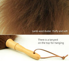 Lambswool Duster 14'' Length Solid Wooden Handle Leather Hang Strap for Cleaning Ceiling Fans Window Blinds Computer Furniture Figurines TV Natural Feather Duster,Brown