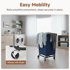 StorageWorks 160L Laundry Basket with Wheels, Large Rolling Hampers for Clothing Organizer, Dirty Clothes Basket for Hotel, Home, Closet, Dorm, Blue