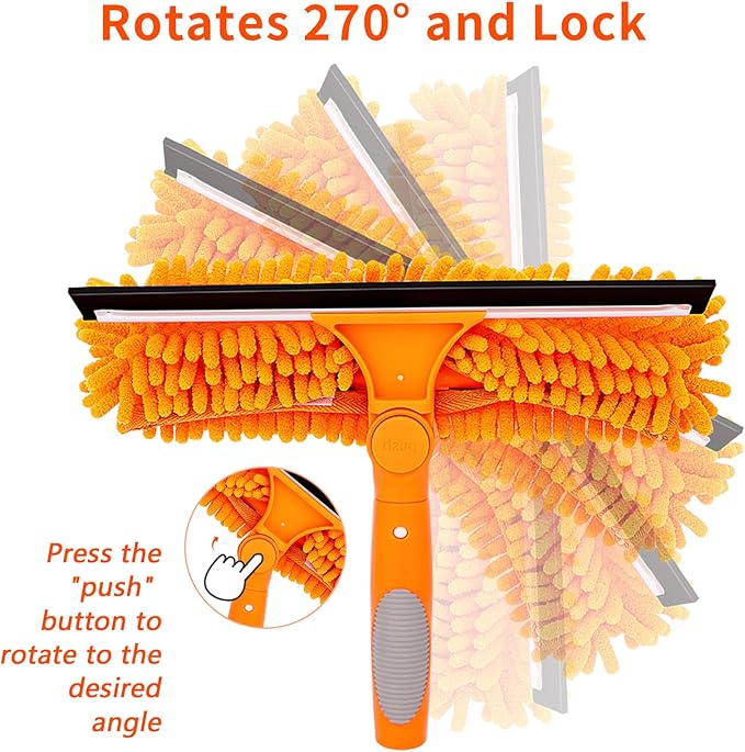 Window Washing Kit with Extension Pole, 73’’ Window Cleaning Squeegee Kit, 3 in 1 Window Cleaning Kit with 2 Microfiber Pads & 2 Chenille Pads for Indoor Outdoor Windows