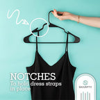 Sharpty Plastic Hangers Clothes Hangers for Clothing, Closet, Coats & Shirts - Notched, Durable & Space Saving - for Everyday Standard Use, Room Essentials & Basics - 50 Pack - Black