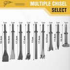 Air Hammer Bits Set - 9pcs Pneumatic Hammer Chisel Bits, Air Chisel Bits, Air Hammer Punch Chipping Bits Set, Air Hammer Atachments for Tile Masonry Concrete Stone Demolition, Rust Removal, Drilling