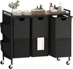 Huhote Laundry Hamper, Laundry Basket, Laundry Sorter with Top Shelf & 3 Removable Washable Bags & Side Pockets for Laundry Room organization, Bathroom and Dorm, Rustic Brown and Black