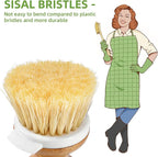 SUBEKYU Dish Brush, Bamboo Dish Scrubber Brush Set with Tray, Natural Kitchen Dishwashing Scrub Brush for Cleaning Dishes/Pans/Pots, Built-in Scraper, Natural Sisal + Palm Bristles, Set of 2