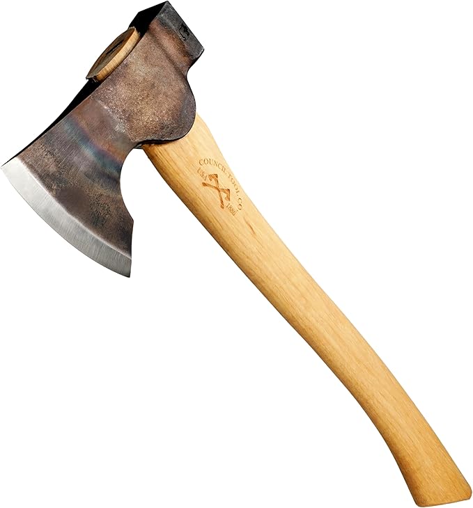 COUNCIL TOOL Wood-Craft Camp Carver Axe - 1.7 lbs Bushcraft Axe with 16" Curved Hickory Handle & Leather Sheath - WC17CCA16C