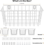 MaraFansie Hanging Kitchen Baskets Wire Storage Basket Adhesive and Screws Basket Over the Cabinet Door Organizer with Adhesive Strips and Screws Accessories, 4 Pack, White