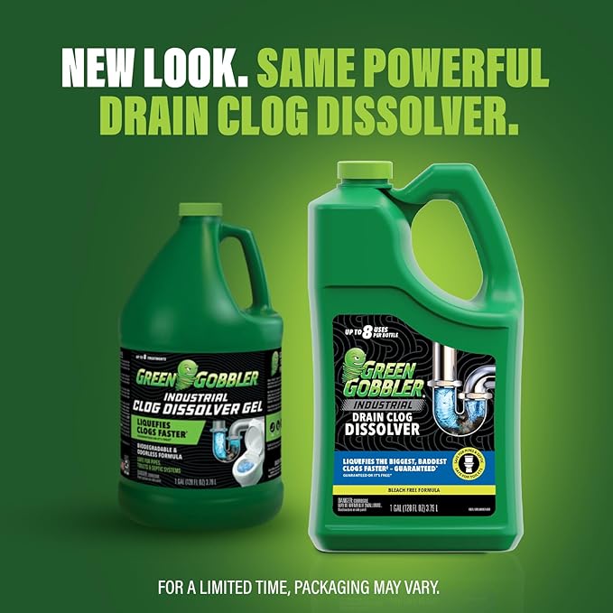 Green Gobbler Industrial Strength Grease and Hair Drain Clog Remover | Drain Cleaner Gel | Safe for Pipes, Toilets, Sinks, Tubs, Drains & Septic Systems | 1 Gallon