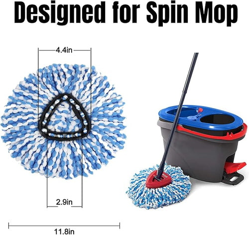 16 Pcs Spin Mop Replacement Heads, 360° Easy Wring Spin Mop 100% Microfiber Refill, Easy Cleaning Spin Mop Heads, 2 Tank System Replace Head for Easy House Cleaning Floor Mopping, Blue&White