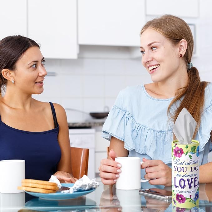 Outus 12 Pack Car Tissues Cylinder Holder Christian Round Tissue Box Cup Holder 3 Ply Facial Napkins Bible Verses Napkins Container for Car Home Office Dispenser Travel Prayer Church Religious Gifts