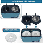 Gen 1 Large-Capacity Spin Mop and Bucket – for Big Homes & Deep Cleaning Days,4-Chamber System Separates Dirty & Clean Water, 2-GAL Heavy-Duty Design with Wheels & 8 Refill Mop Heads - Blue/Grey