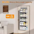 Over The Door Organizer, Over the Door Storage with 5 Large 10 Side Pockets, Hanging Door Organizer 44 lb Load Behind Door Storage, Hanging Shelf for Closet Wall Bedroom Bathroom Nursery, 5-Tier Grey