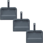 Superio Clip-On Dustpan with Rubber Lip - 10-inch Wide Durable Plastic Dust Pan with Comfort Grip Handle, Grey, 3-Pack