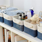 TcaFmac Organization and Storage Cubes - 12x8x5.2 inch Small 6 Pack Collapsible Storage Bins for Sheves, Fabric Storage Basket for Gifts Empty for Closet Cloth Toy Kids Books(White & Jean Blue)