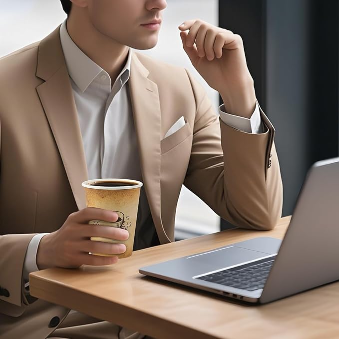 300 Pack 12oz Paper Coffee Cups, Hot/Cold Beverage 12oz Disposable Coffee Cups, Retro Design, Leak-Proof, Hot or Cold Drink, Cocoa, Chocolate, Coffee Bar Supplies