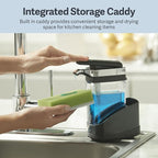 Casabella Sink Sider Solo Kitchen Soap Pump and Sponge Caddy, Black/Chrome - 2-in-1 Soap and Sponge Caddy, One-Hand Soap Dispensing, Easy to Refill and Clean, Efficient Size (Pack of 6)