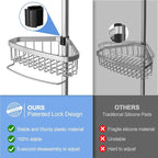 ESSEME Corner Shower Caddy Tension Pole: Adjustable Rustproof 4-Tier Inside Bathroom Organizer - 47-121 inch Quick Installation Bathtub Shelves for Shampoo Storage - Rod Floor Standing Bath Rack