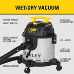 STANLEY 4 Gallon Wet Dry Vacuum, 4 Peak HP Stainless Steel 3 in 1 Shop Vacuum Blower with Powerful Suction, Vacuum for Job Site, Garage, Basement, Workshop, Top Handle, Portable Wet Dry Vac SL18301-4B
