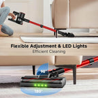 Clinkal Cordless Stick Vacuum Cleaner, 38Kpa Powerful Suction Vacuum Cleaner with LED Headlight, Detachable Battery, 8-in-1 Lightweight Handheld Vacuums for Pet Hair Carpet and Hardwood Floor, Red