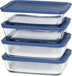 Anchor Hocking SnugFitTM Rectangular Food Storage Containers with Lids (4-Piece, 6-cup, Navy Blue, oven-safe)