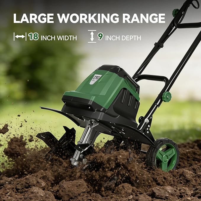 18-INCH Electric Tiller, 15 Amp Cord Cultivator with 6 Steel Tines, Foldable Handle & Adjustable Wheels for Soil Digging