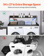 VEVOR Washer Dryer Countertop with 2-Tier Shelf, 54" x 27" Wooden Washer and Dryer Countertop with Anti-Slip Pads, Water-Resistant Laundry Topper Cover for Laundry Room Organization and Storage, Black