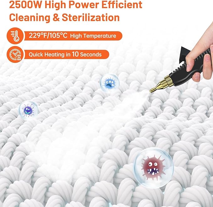 Steam Cleaner, 2500W High Pressure Steam Cleaner for Home, Steamer for Cleaning with 3 Brush Heads, 2 washers and Extended Rod, Handheld Steam Cleaner for Upholstery, Kitchen, Bathroom (Orange)