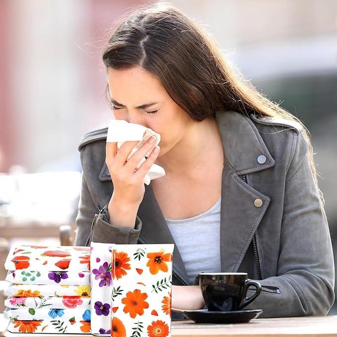 24 Packs Travel Size Tissue Pocket Slim Pack Facial 3 Ply Wallet Size Pocket Tissues for Travel Wedding Party Favors, 6 Styles(Colorful Flower)