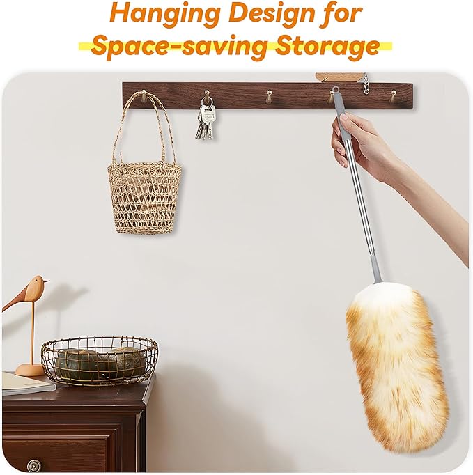 Lambswool Duster with Extension Pole up to 88.58 in, Natural Feather Dusters Long Handle Stainless Steel, Fluffy Feather Duster for Cleaning High Floor Ceiling Fans, Window Blinds Shelves, Furniture