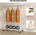 Gewudraw Heavy Duty Clothes Rack, 530 lbs Load Capacity Metal Garment Rack on Wheels - Collapsible Adjustable Portable Storage with Hooks, White