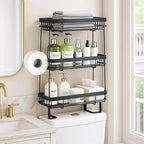 PowerKing Over The Toilet Storage Shelf, 3 Tier Bathroom Organizer Rack, No-Drill, Rust-Resistant Steel, Toilet Paper Holder for Restroom Bathroom, Black
