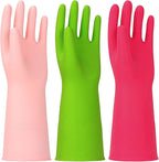 3 Pairs Rubber Cleaning Gloves Latex Free Dishwashing Gloves - 13" Reusable Nitrile Gloves Medium, Green+Pink+Red