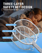 Electric Fly Swatter, 3800V Handheld Bug Zapper Racket, Type-C Rechargeable, Mosquito Zapper for Indoor Outdoor, 3-Layer Safety Mesh, Easy to Use, Lightweight (Basic 1 Pack)