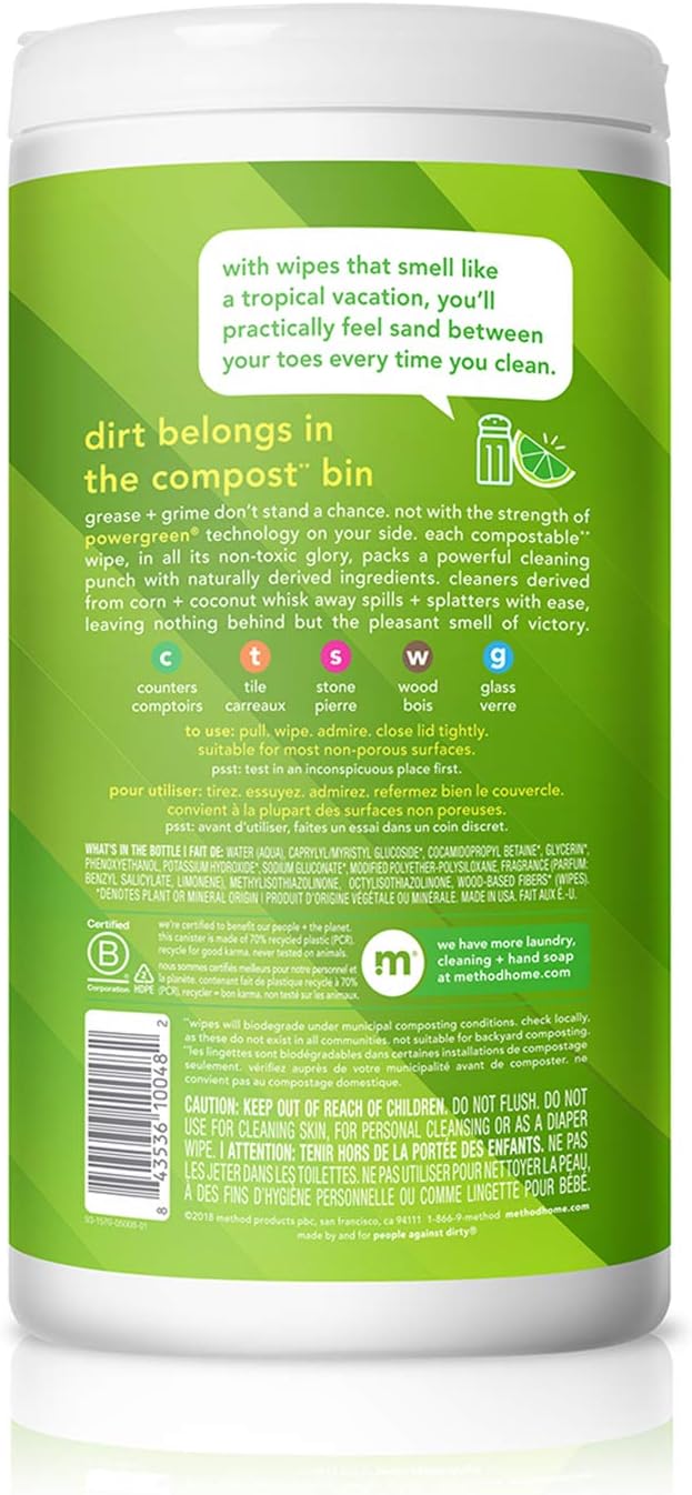 Method Lime & Sea Salt All Purpose Cleaning Wipes, 70 CT