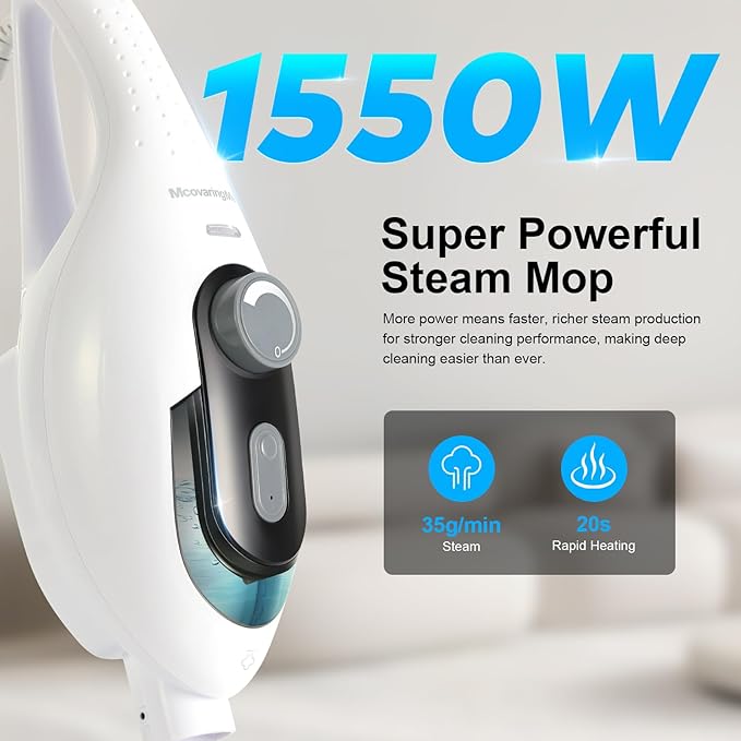 11-in-1 Steam Mop, 1550W Powerful Handheld Steam Cleaner, 260°F Multi-Functional Floor Steamer with 21.3FT Cord for Floors, Hardwood, Tiles, Grout, Windows, Kitchen, Bath, Adjustable (White)