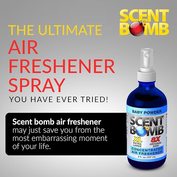 Scent Bomb Air Freshener Spray, Long-Lasting Odor Eliminator for Home & Car, Effective Deodorizer for Kitchen, Bathroom, Fresh Room Spray & Smell Neutralizer, Baby Powder Scent