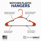 Closetselect Plastic Hangers 50 Pack - Space Saving Clothes Hangers, Made in USA, Durable & Strong Plastic Shirt & Coat Hanger with Notches & Shoulder Grooves, Non-Slip Hangers | Bright Orange