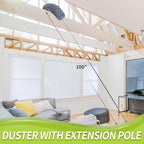 Duster with Extension Pole for Cleaning (2 Microfiber Heads Kit), 100" Long Feather Duster for High Ceilings with Washable Head, Cleaning Supplies for Housekeeping, Ceiling Fan, Furniture
