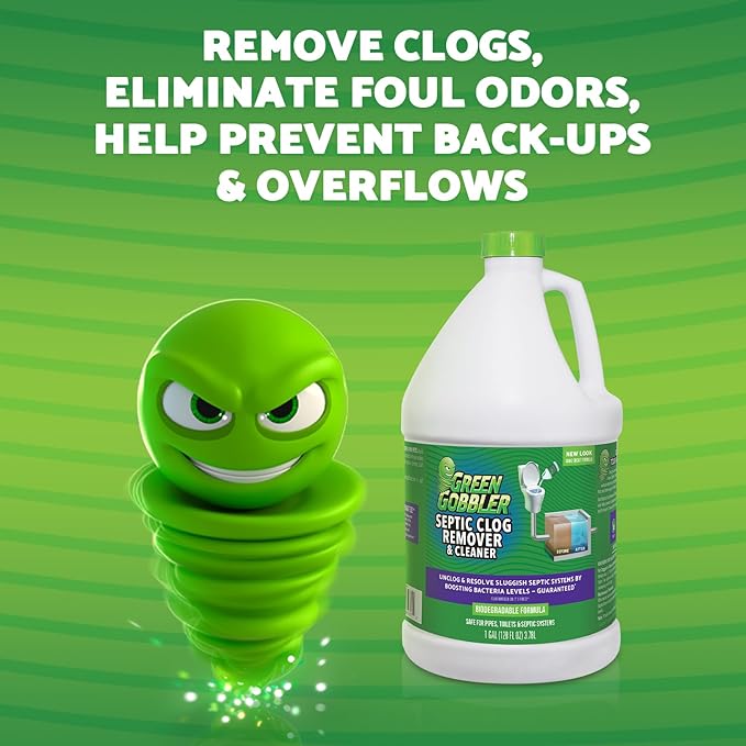 Green Gobbler EMERGENCY Septic Sludge Remover - Septic Tank Clog Remover Treatment for Clogs, Back-Ups & Foul Odors, and Overflow Prevention - 1 Gallon