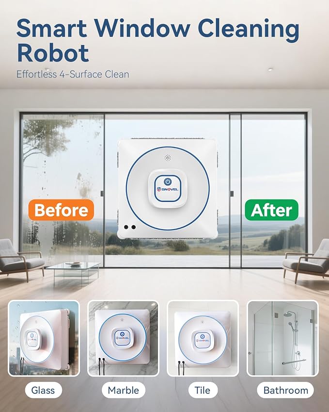 Window Cleaning Robot, 8000Pa Auto Window Cleaner with Intelligent Path Planning, 15-Stage Anti-Fall for High-Rise Glass, App & Remote Control, Hands-Free for Tile & Floor-to-Ceiling Windows