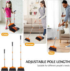 Broom and Dustpan Set with Long Handle, Light Weight Stainless Steel Poles Stand Upright Dustpans with Broom Combo for Home Kitchen Office Pet Dog Hair, Black & Orange Color, 1-Pack