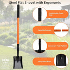 Small Square Shovel 43.3Inches Heavy Duty Garden Tools with Metal Handle, Small Transfer Spade for Digging Camping Car Beach Shovel, Orange