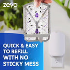 Zevo Flying Insect Trap & 3 Refill Cartridges - Plug in Fly Trap & Indoor Bug Catcher for Gnats, House & Fruit Flies - Blue & UV Light Technology, Mess-Free Alternative to Bug Zapper