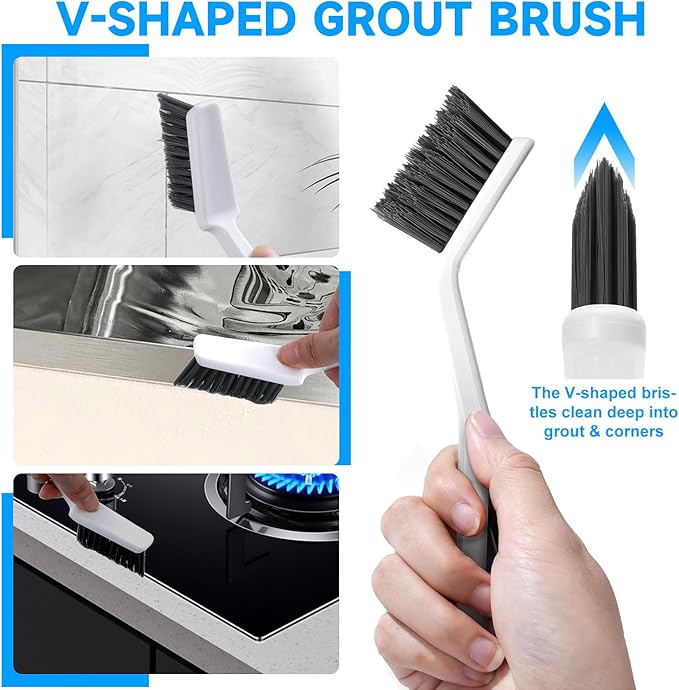 14Pcs Crevice Cleaning Brush Set, V Shape Grout Cleaner Brush for Deep Cleaning Gap, Hard Bristle Scrub Brushes Tools, Cleaning Supplies for Household Use, Bathroom, Kitchen, Toilet, Window