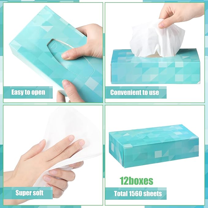 Yinder 12 Packs Facial Tissue Box 1560 Sheets Soft Facial Tissue Box for Fall Halloween Christmas 2 Ply 130 Sheets Disposable Travel Tissues Bulk for Car Household Kitchen(Single)