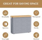 Toilet Paper Storage Basket with Bamboo Lid, Toilet Paper Holder with Storage, Free Standing Bathroom Storage Organizers with Non-Slip Bottom, Grey 2 Pack