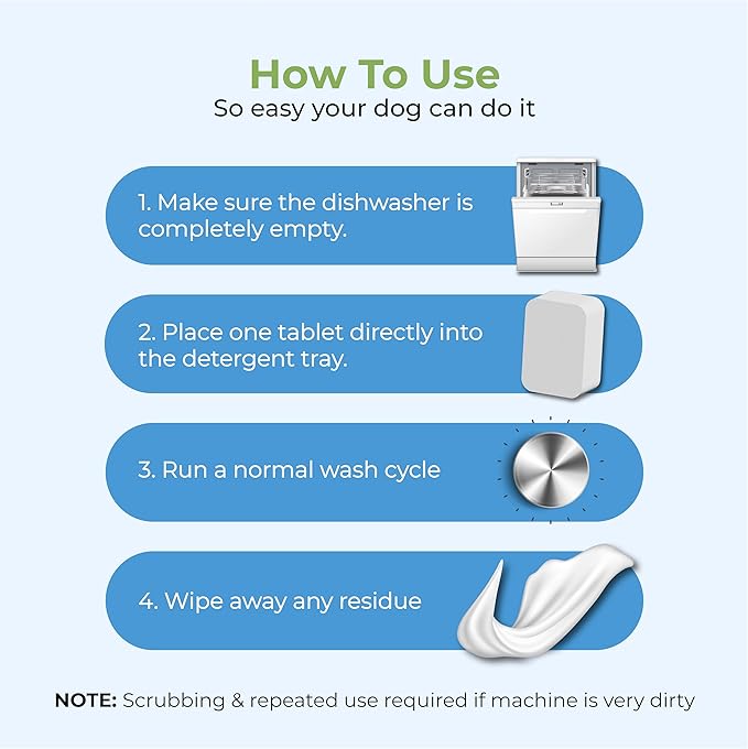 Heavy Duty Dishwasher Cleaner Tablets – Deep Cleaning Descaler & Deodorizer, Fragrance-Free, Plastic-Free Formula – Septic-Safe (12 Tabs, 1 Year Supply)